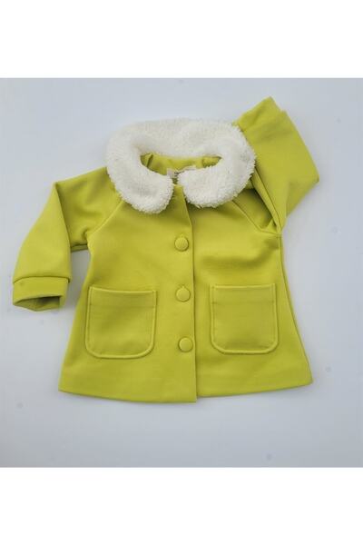 Çikoby Kız Bebek Çocuk Kaşe Kürk Yaka Kaban