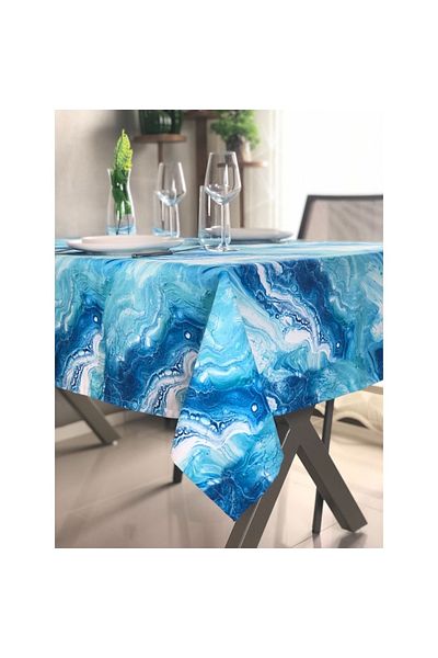 desen izmir Cusătură personalizată imprimată digitală - Față de masă cu model oceanic 130x230 cm pentru 8-10 persoane