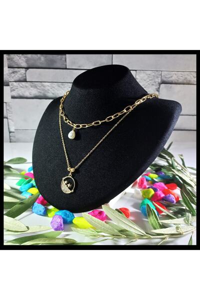 FAMİLY Inci Temalı Çoklu Model Gold Renk Paslanmaz Ve Kararmaz Çelik Kolye