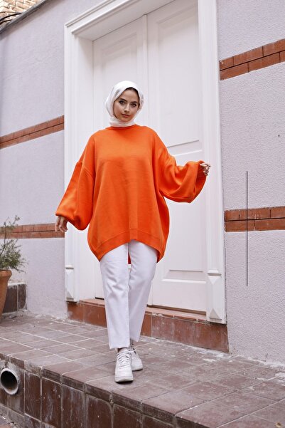 lurex moda سترة تريكو كبيرة الحجم بأكمام بالون