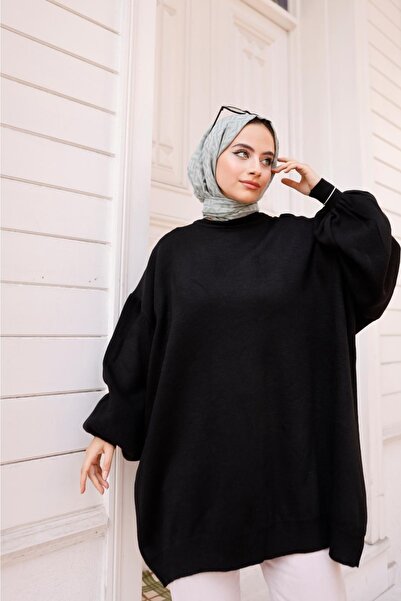 lurex moda سترة تريكو كبيرة الحجم بأكمام بالون