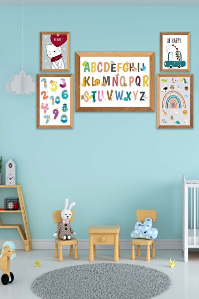 no77decor 5 piese de numere colorate cu alfabet pentru copii, tablou educativ...