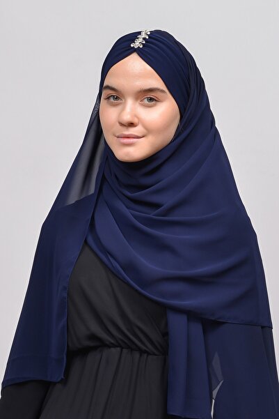 Altobeh Κομψό Stone Draped Ready Practical Chiffon Hijab Shawl-σκούρο μπλε