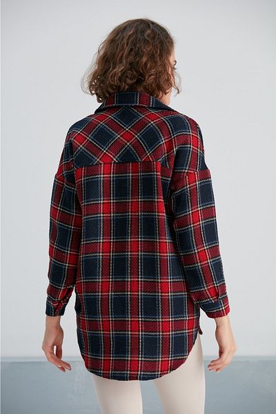 İBABUTİK Women's Plaid Knitted Plaid Shirt