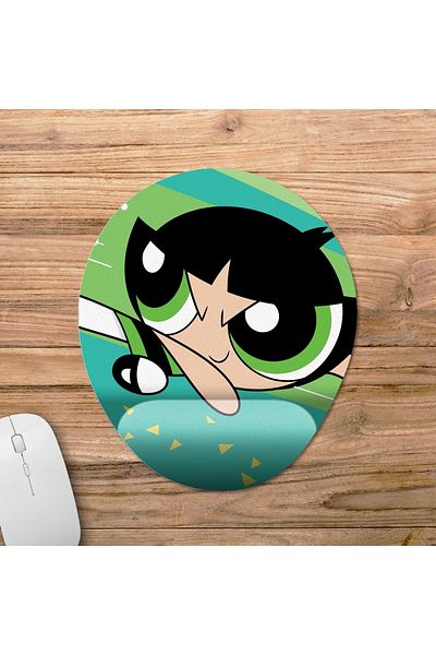 Pixxa نموذج لوحة ماوس Powerpuff Girls Buttercup مع دعم للمعصم - 2 بيضاوي