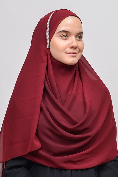 Altobeh Ready Practical Stoned Malaysian Hijab Chiffon Shawl-σκούρο μπορντό