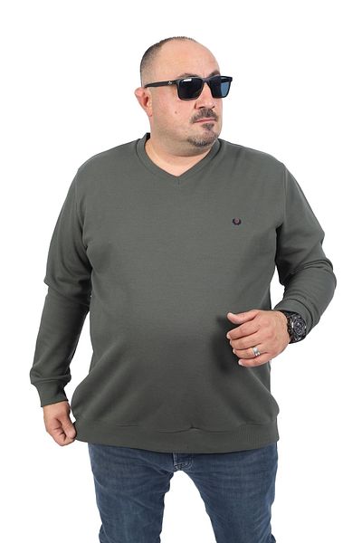 MocGrande Μεγάλο μέγεθος V-λαιμόκοψη Διπλό Πρόσωπο Basic 22720-khaki