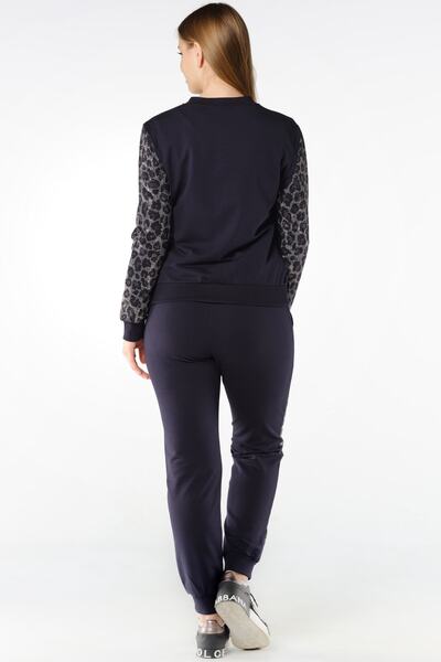 RICH GLAM Дамски анцуг с леопардов шарен кристален камък, памучен, тъмносин, с цип