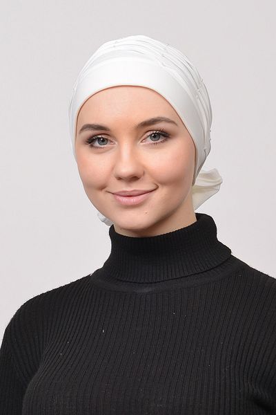 Altobeh Πλισέ Pearl Rib Hijab Bonnet-ecru
