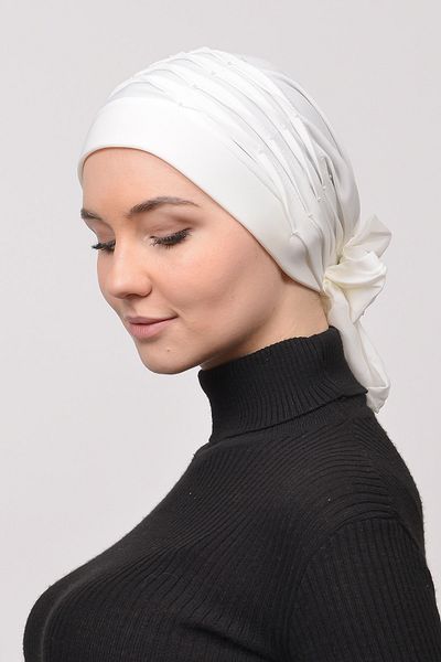 Altobeh Πλισέ Pearl Rib Hijab Bonnet-ecru
