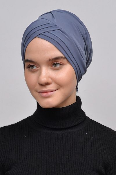 Altobeh Τρεις ζώνες σταυρωτό εξωτερικό μανίκι Hijab Ready Turban-smoked