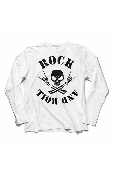 Kendim Seçtim Rockn Roll Symbol Rock Mark Skull μακρυμάνικο μπλουζάκι με στάμπα