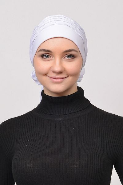 Altobeh Πλισέ Pearl Rib Hijab Bonnet-λευκό