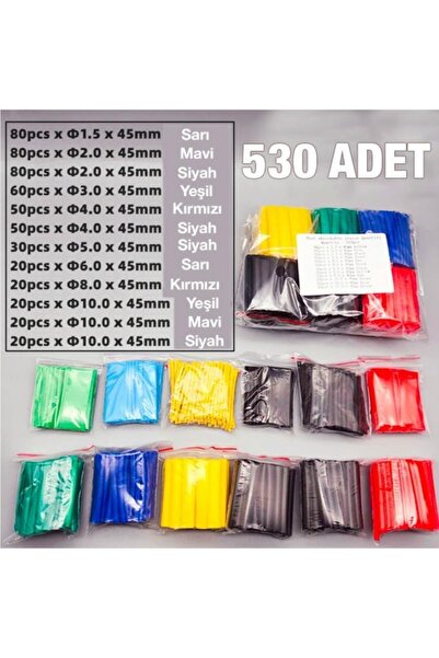 Ally 5 Renk Makaron Isı Ile Daralan Kablo Seti 530 Adet 8 Boy Set Çok Renkli
