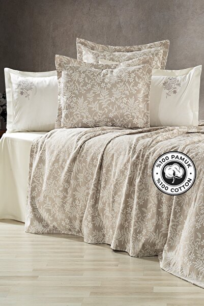 Evlen Home Collection طقم مهر خشخاش مطرز 100% قطن (6 قطع) رمادي