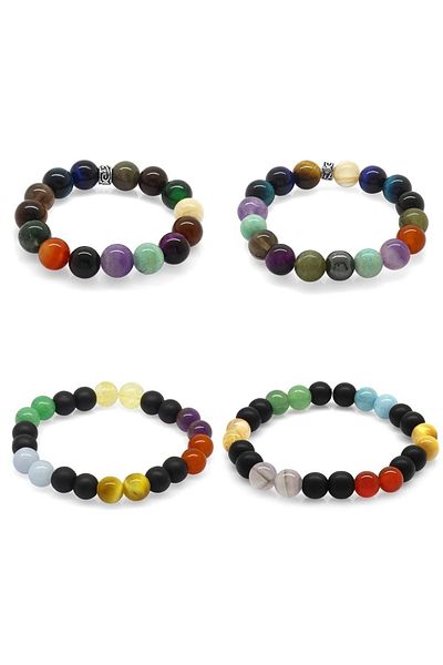 Tesbihane Multicolor Globe Cut Natural Stone Family Bracelet - Set of 4