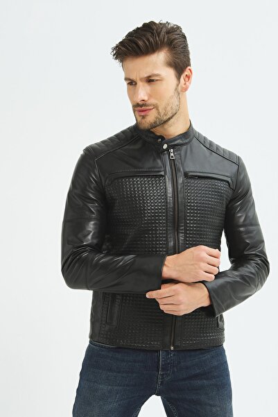 İkbal Michael Siyah Hakiki Deri Mont Erkek