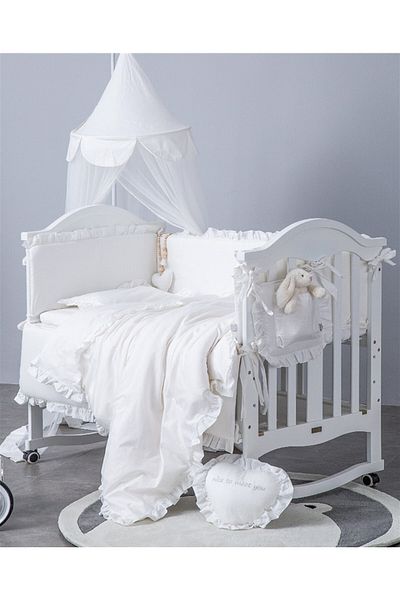 Jaju Baby Frilly White 80x130 Color Crib / Montessori Edge Protection And Duvet Cover Set Sleeping Set