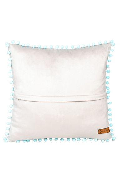 Rayda Home Διακοσμητικό Baby Blue Pompom Beige Velvet Μαξιλαροθήκη Dora 40*40 cm