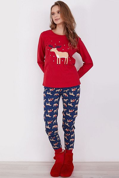Rolypoly Deer Red Women's Long Sleeve Pajama Set