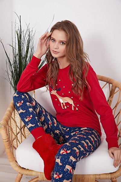 Rolypoly Deer Red Women's Long Sleeve Pajama Set