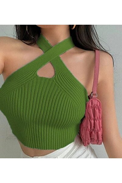 Esinty Tricot Tricot Tricot Verde pentru Gât încrucișat