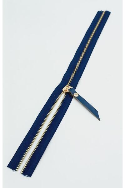 angel çanta aksesuar Gerçek Deri Başlıklı Lacivert Fermuar 40 Cm Light Gold Metal