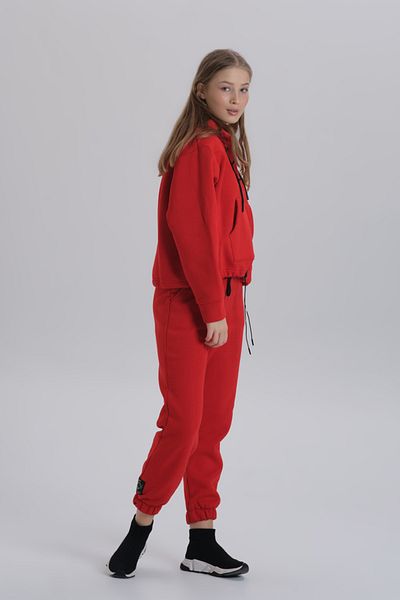 DAVID&GERENZO Red Lace Collar Detailed Ribbed Leg Tracksuit Set