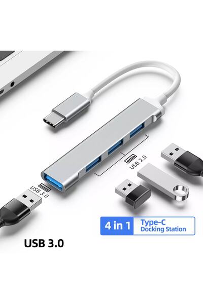 FLAGEN Macbook Uyumlu Type-C to 4* USB 3.0 Splitter 5 Gbps Çevirici Hub Adaptör
