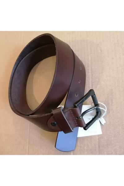 Butik Tülin حزام بإبزيم من جلد العجل الأصلي باللون البني الداكن والبرونزي الد...