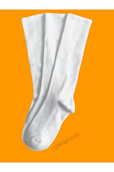 WORTHY SOCKS Λευκές βαμβακερές αθλητικές κάλτσες τένις 3 τεμαχίων - πλυμένες μέχρι το γόνατο