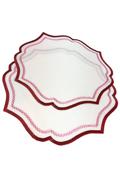 Peno Concept Love Birds 2'li Amerikan Servis (SUPLA) Nakışlı Dertsiz Gardenya Keten Kırmızı Pip Studio Çeyiz