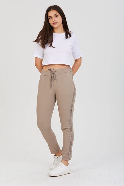 AYASOFYA OTANTIK Women's Mink Italian Eyelet Striped Lycra Trousers