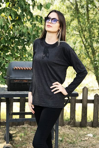 Dinçerler tekstil Women's Woolen Medium Thin Bow Soft Combed Cotton Blouse