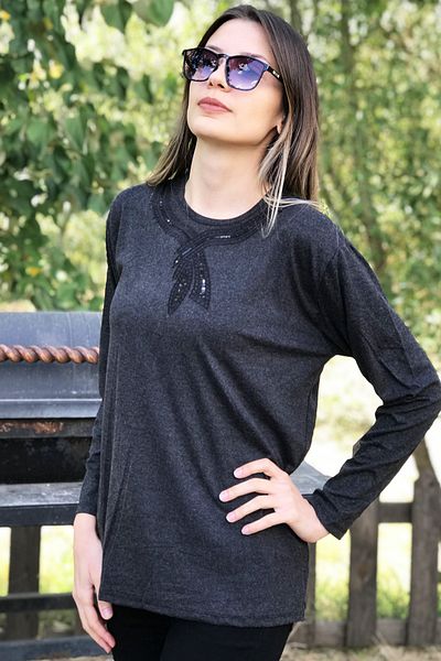 Dinçerler tekstil Women's Woolen Medium Thin Bow Soft Combed Cotton Blouse