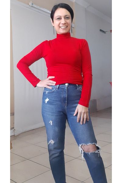 Mertcan Butik تي شيرت من القطن الممشط بياقة مدورة حمراء