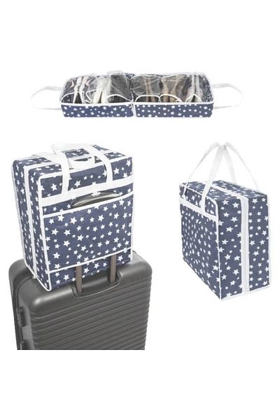 Smyak 6 Compartment Blue Star Patterned Travel Type Shoe Bag Storage Bag