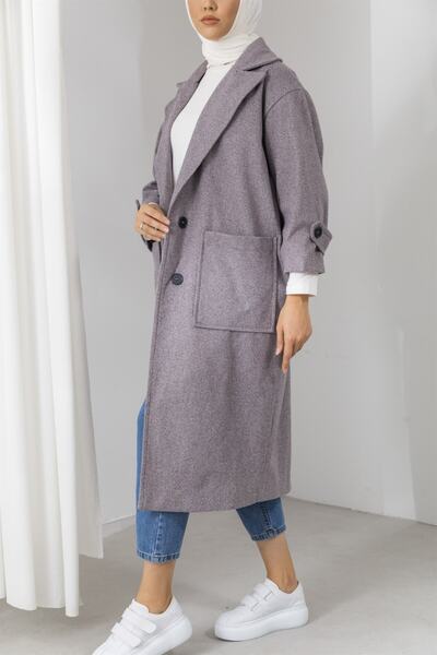 lovebox Midi Length Oversized Cut Mink Cashmere Coat with Pocket Detail and Epaulettes at the Sleeve End 5976