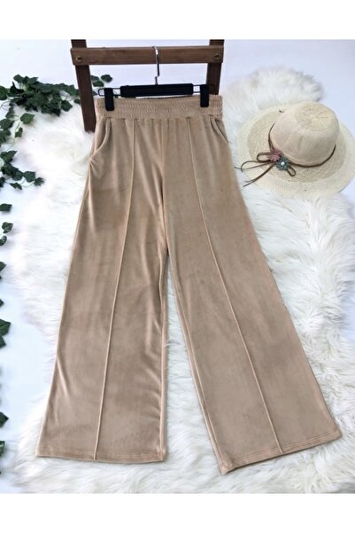 YILMAZBARMAZ Pantaloni de sport de damă din catifea cu detaliu dungi în față