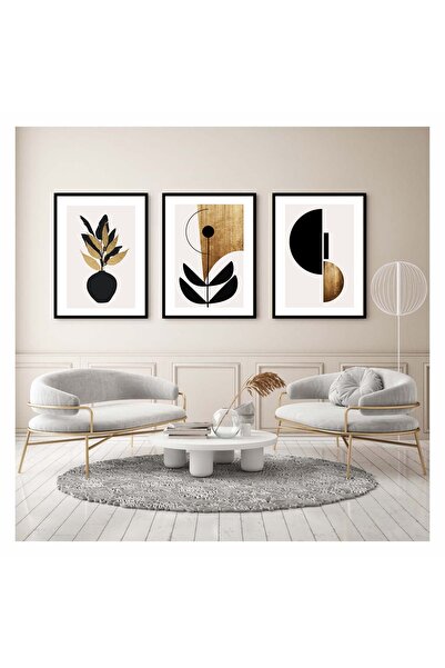 FOGO WOOD Tablo 3 Lü Çerçeveli Soyut Dekoratif Tablo