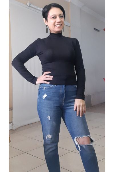 Mertcan Butik Black Turtleneck Combed Cotton T-Shirt