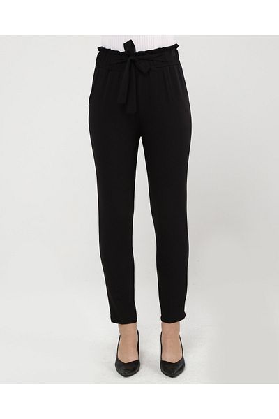 diaves Women's Seasonal Elastic Waist Atlas Fabric Carrot Cut Black Trousers