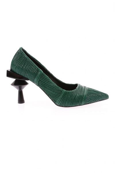 DGN Women's Pointed Toe Low-Cut Heeled Thin Heeled Shoes Green Wrinkled