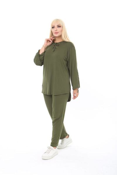 xlargebutik Удобен стилен костюм от ликра с голям размер, зелен