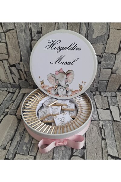 Çemrek Süs Parti Isimli Kız Bebek Çikolatası Metal Kutulu 50 Li Madlen Çikolata