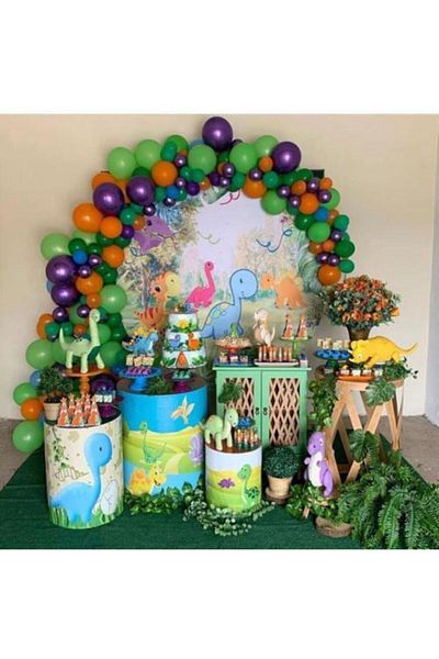 RÖNESANS PARTİ Dinosaur Themed Balloon Chain Set 50 Pieces + 5 Mt Balloon Chain