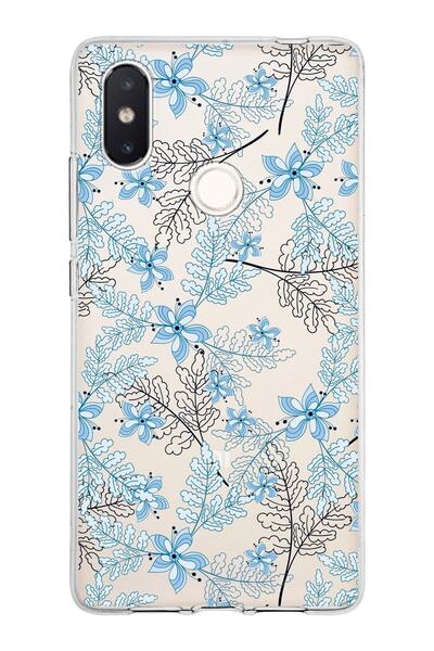 PrintiFy Xiaomi Mi 8 Se Uyumlu Kapak Floral Mavi Tasarımlı Şeffaf Silikon Kılıf