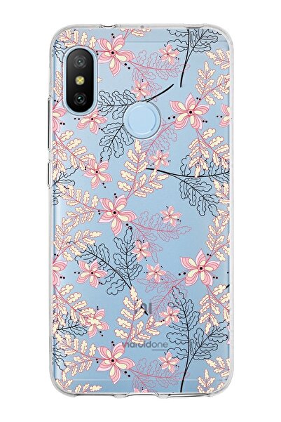 PrintiFy Xiaomi Mi A2 Lite Uyumlu Kapak Floral Kırmızı Tasarımlı Şeffaf Silik...