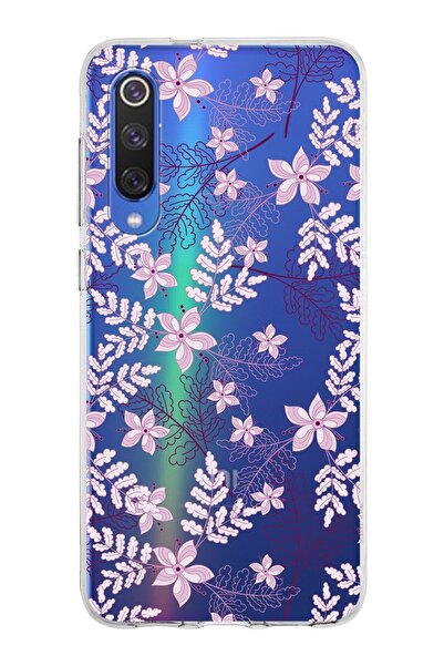 PrintiFy Xiaomi Mi 9 Se Uyumlu Kapak Floral Pudra Tasarımlı Şeffaf Silikon Kılıf