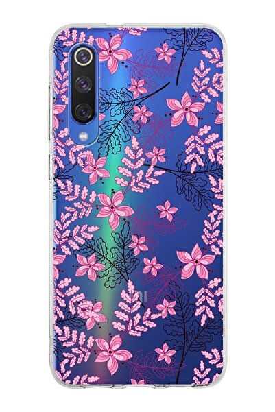 PrintiFy Xiaomi Mi 9 Se Uyumlu Kapak Floral Pembe Tasarımlı Şeffaf Silikon Kılıf
